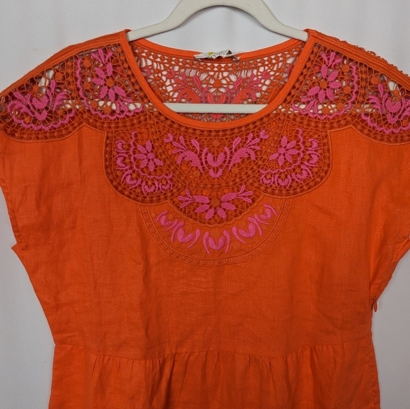 NWT BODEN sz. 6R Fleur Embroidered Linen Dress Knee Length Crochet Eyelet Lace - Picture 11 of 16